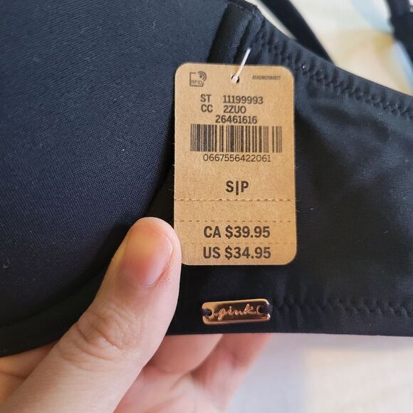 Victoria’s Secret PINK Black Bikini Top  Push Up Bra Size Small - Picture 4 of 6